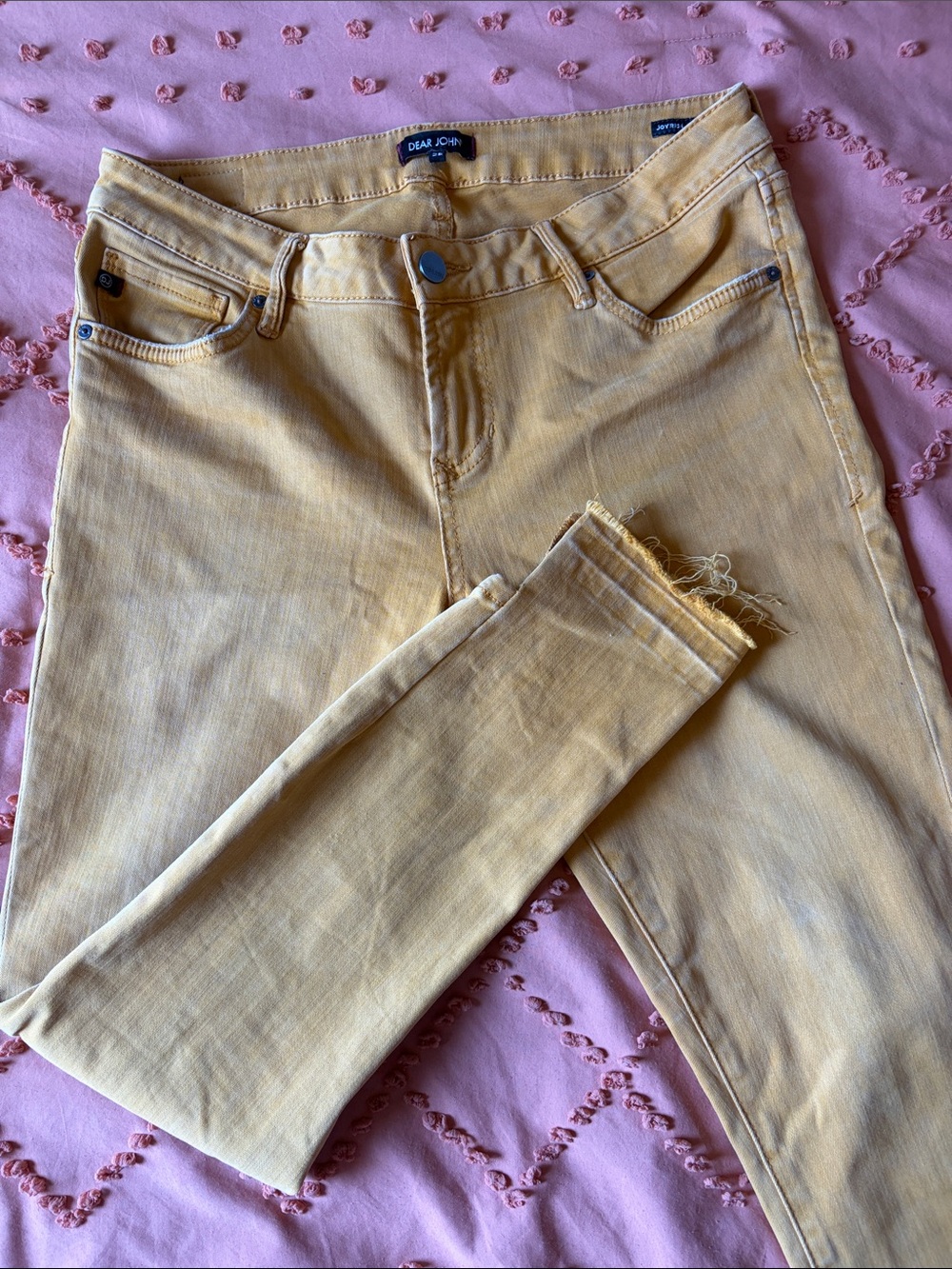 Dear John Yellow Skinny Jeans with Frayed Hem